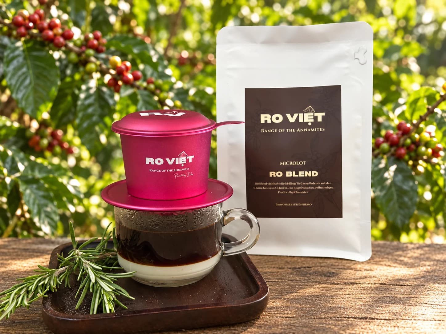 Ro Việt RO BLEND mit vietnamesischem Phin-Filter im Grünen